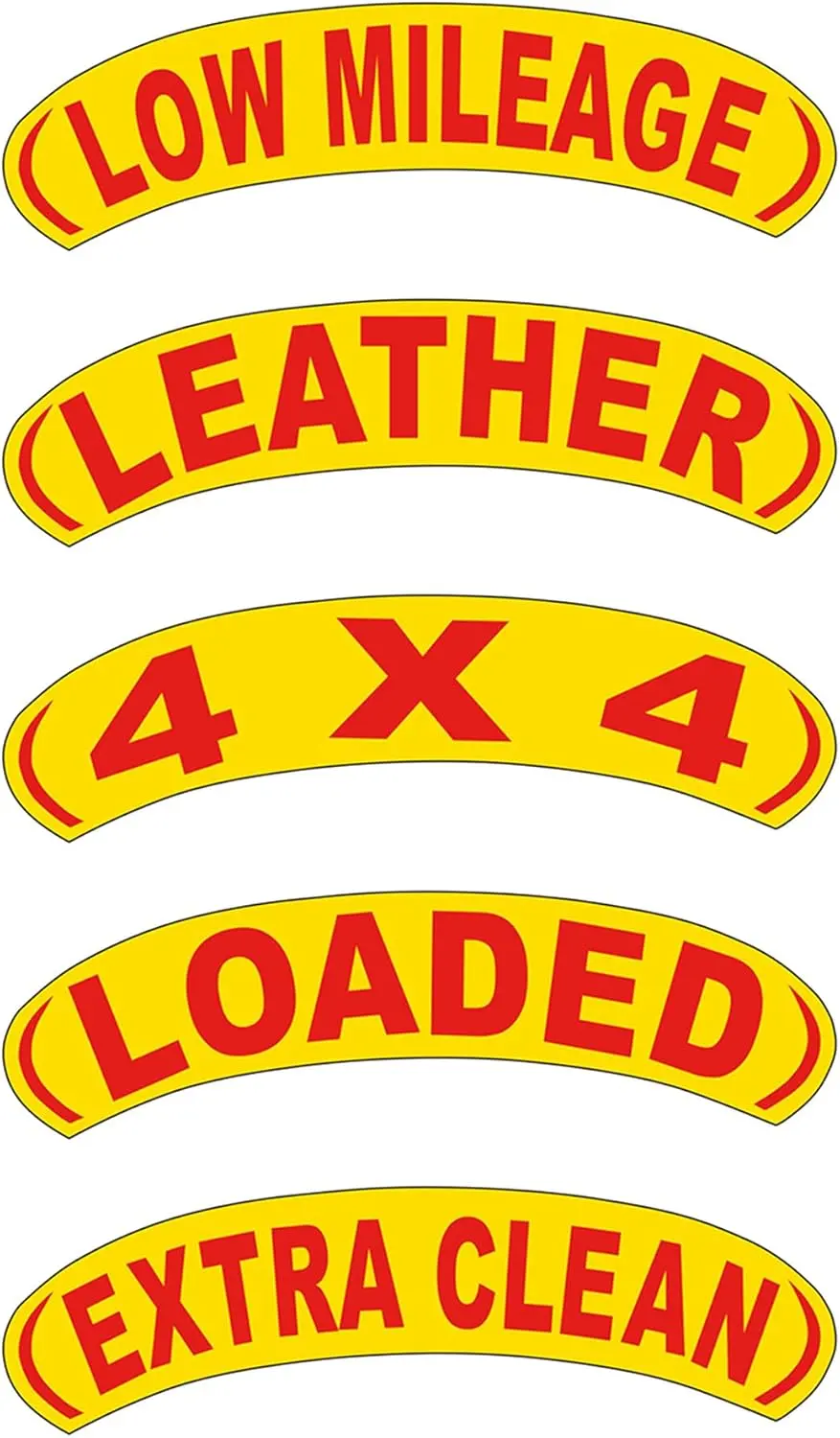 Arched Slogan Window Stickers - Red And Yellow Car Dealer Windshield Stickers - Durable, Weatherproof Vinyl With Easy On/Off Adhesive - Back Slit For Seamless Installation - 14" × 2-3/4" 13