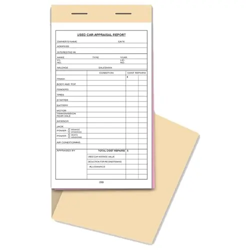 Used Vehicle Appraisal Book Form 299 - 2-Part Snap-Out Carbonless Paper With Heavy-Duty Wrap-Around Cover - 25 Forms Per Book, 4.25" X 7.75" Portable Size 1
