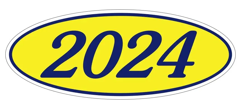 Oval Year Window Stickers - Durable, Weatherproof Vinyl With Easy On/Off Adhesive - Back Slit For Seamless Installation - 14" × 5-1/2" Stickers 1