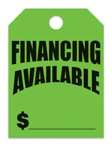 Jumbo "Financing Available" Car Dealer Mirror Hang Tags - Fluorescent Colors Large Size (8-1/2" × 11-1/2") Tags For Auto Dealership Supplies - Durable 11-Point Stock Material 1