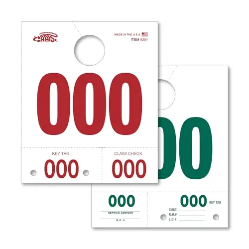 Service Dispatch Numbers White – Durable 3-Part Perforated Hang Tags For Vehicle Management, Claim Checks, Mirror Communication & Efficient Auto Service 1