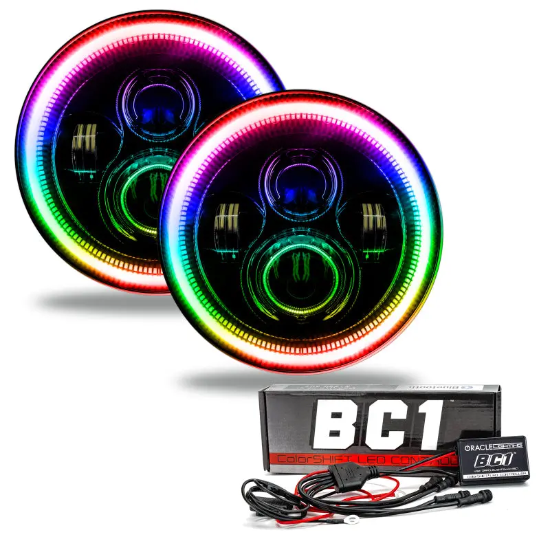 Oracle 7In High Powered Led Headlights - Black Bezel - Colorshift - Bc1 1