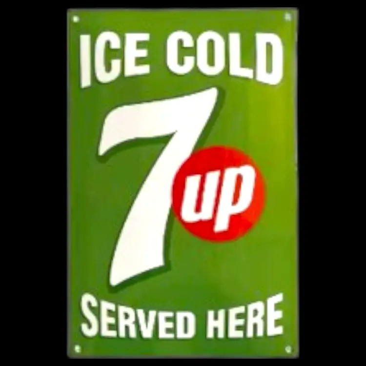 Ice Cold 7 Up Sold Here Green Porcelain Enamel Vintage Metal Reproduction 1