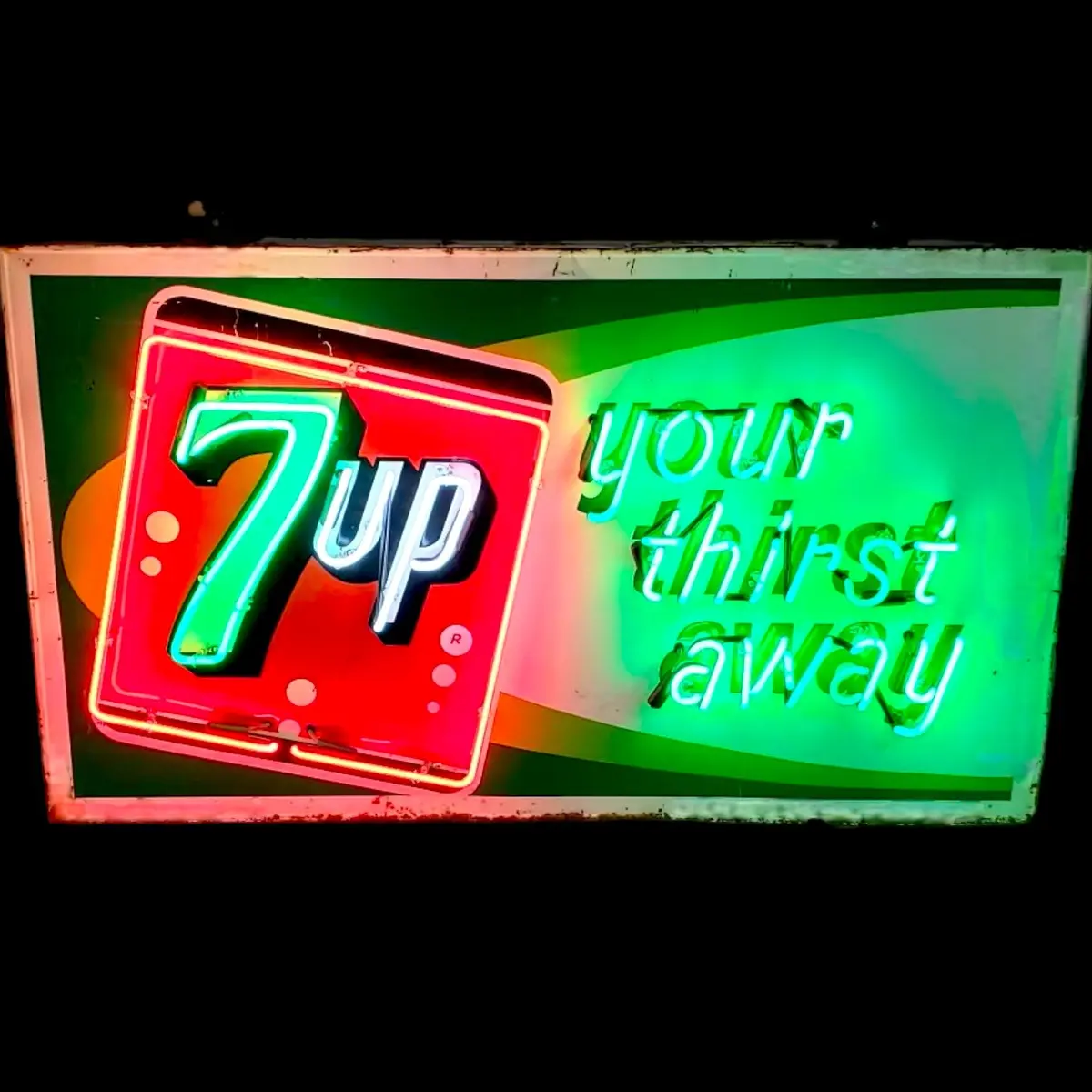 7Up Your Thirst Away Vintage Neon Porcelain Panel Sign Old Soda Display 1