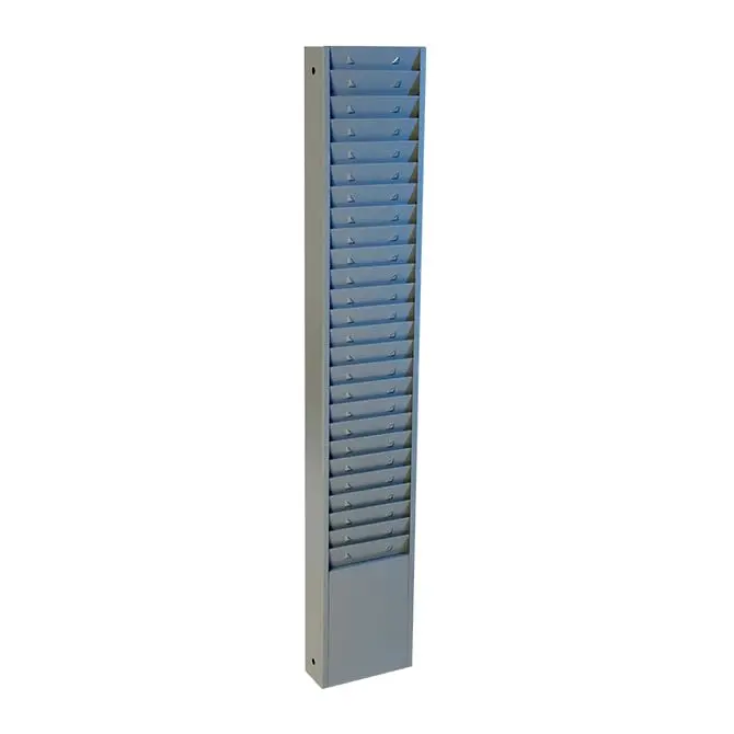 Gray Steel Time Card Rack With 25 Pockets – Heavy-Duty Wall-Mounted Time Card Holder – 31-5/8" H × 5" W × 1-3/4" D – Employee Time Tracking, Workforce Management & Attendance Organizer 1