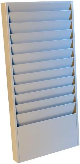 Premium 12-Pocket Steel Repair Order Rack – Heavy-Duty 24-Gauge Gray Steel – Wall-Mountable 28"H × 13"W × 2"D Storage Rack With Large 12-1/2" W × 5" D Pockets For Automotive Repair 1