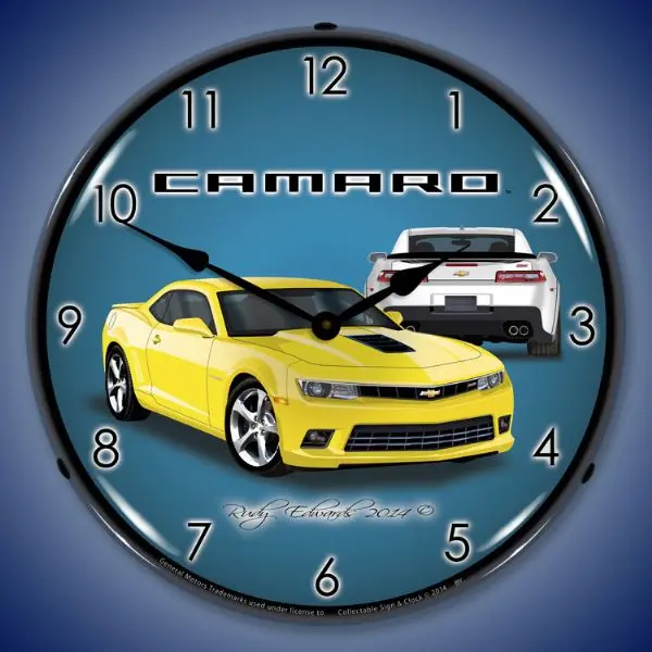 Lighted 2014 Ss Camaro 5Th Generation Bright Yellow Clock 1