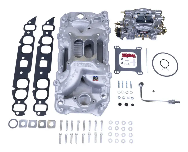 Edelbrock 1967-2015 Chevrolet Camaro 1St-5Th Gen Manifold And Carb Kit Performer Rpm Air-Gap Big Block Oval Port Natural Finish 1
