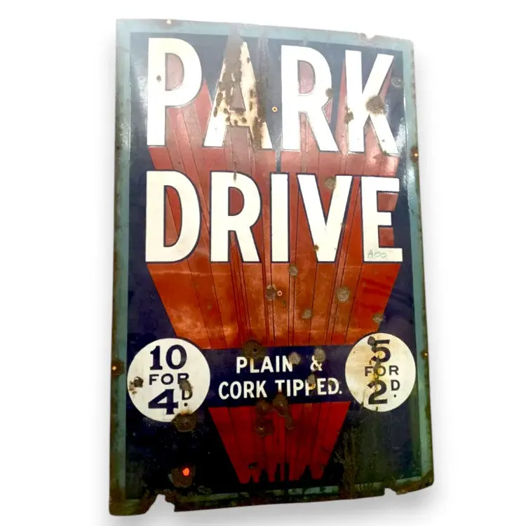Park Drive Plain & Cork Tipped Porcelain Enamel Vintage Metal Reproduction 1