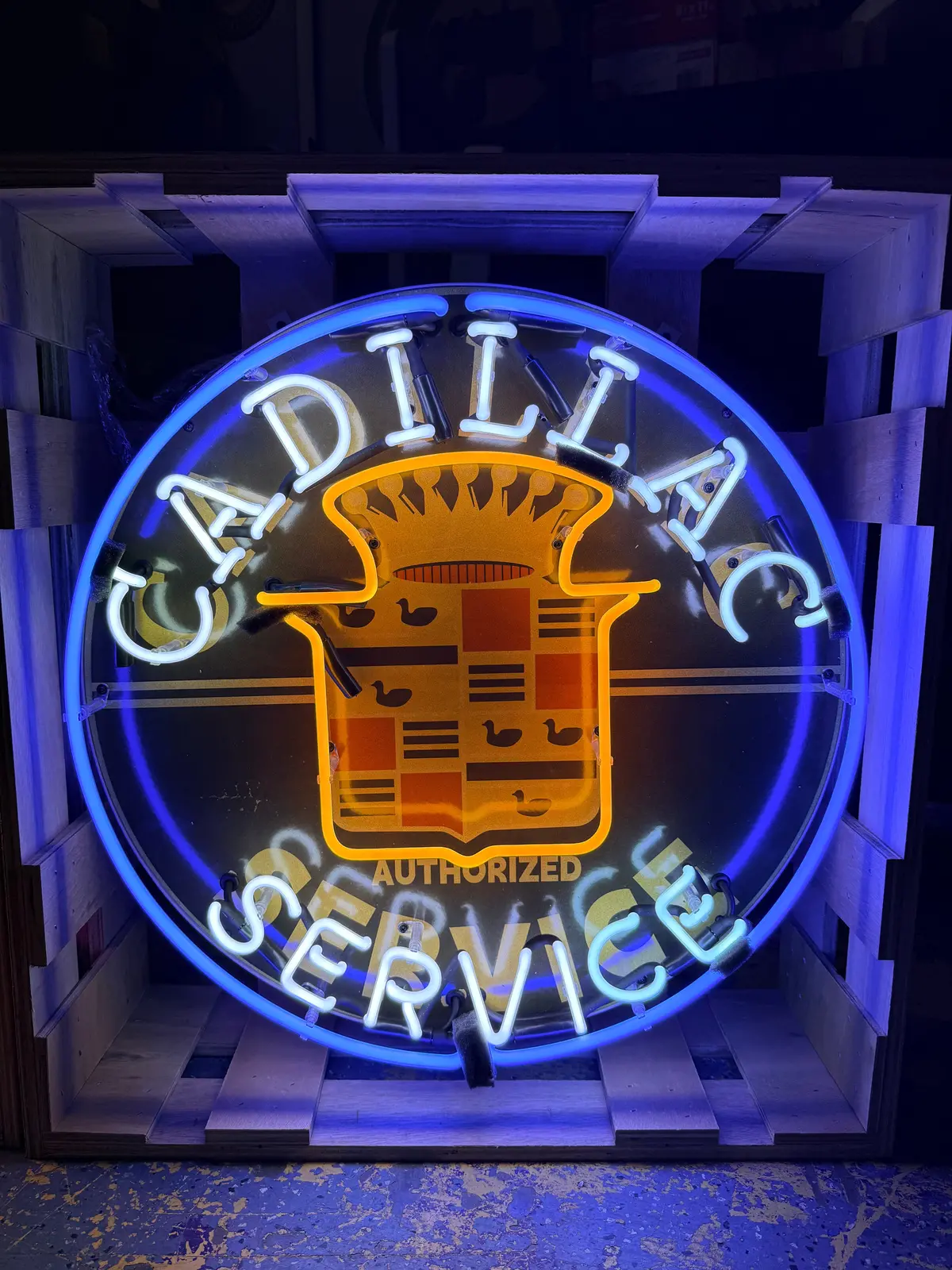 Cadillac Authorized Service Single-Sided Neon Porcelain Box Sign 1