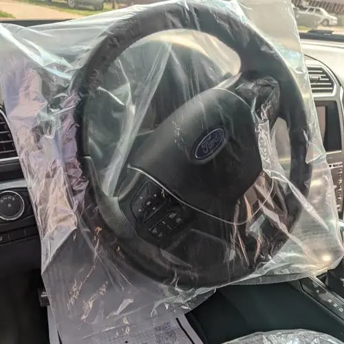 Square Steering Wheel Covers For Cars & Trucks – Fits Up To 17" Diameter – Durable 1 Mil Polyethylene Protective Covers – Unique Square Design With Back Slit – Bulk Pack For Auto Repair Shops & Dealerships 1