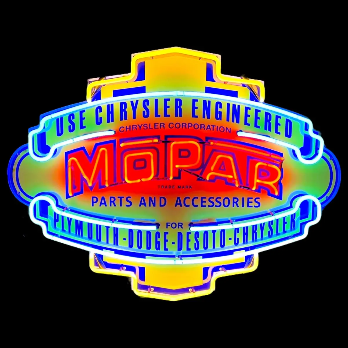 Mopar Parts Real Neon Sign - Die Cut Dealership Badge - Premium Glass & Porcelain With Can - Retro Automotive Advertising 1