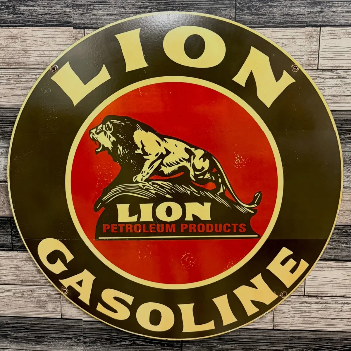 Lion Gasoline Large Porcelain Enamel Gas Station Sign 1