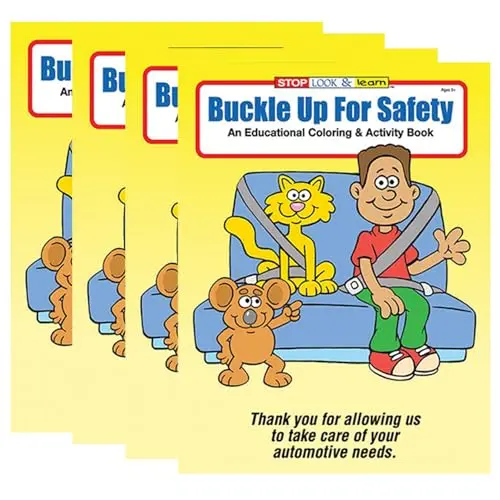 Buckle Up For Safety Children's Coloring Book For Automotive Dealerships - 8" X 10.5" Durable 16-Page Book With 4 Unique Car And Safety-Themed Designs 4