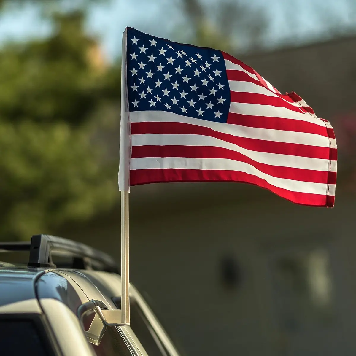 Premium Clip-On Window Flags - Standard United States Flags For Vehicles Without Antennas - Flag Size 11" X 13" With 19" Pole Length - Single-Sided Printing 8