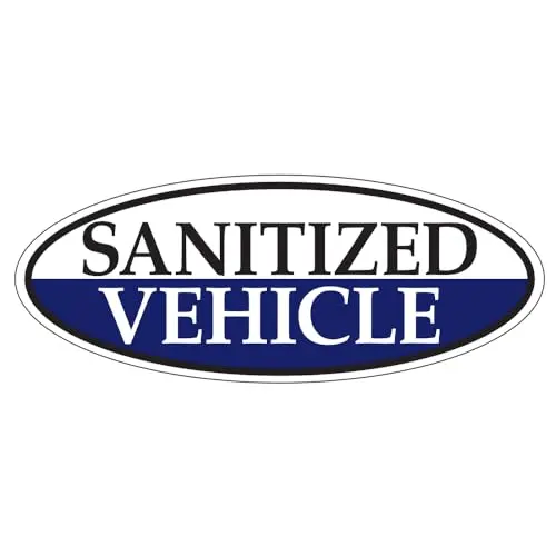 Sanitized Vehicle Blue Oval Window Sticker For Car Dealerships – 14" X 5.5" – Premium Removable Weatherproof Vinyl – Easy Installation With Slit Backing – Durable Automotive Safety Decal 1