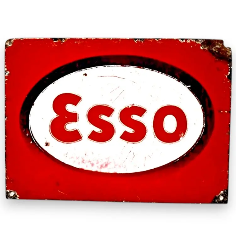 Esso Gasoline Red Porcelain Enamel Vintage Metal Reproduction 1