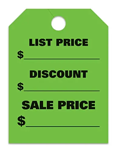 Jumbo "List & Discount" Car Dealer Mirror Hang Tags - Fluorescent Colors Large Size (8-1/2" × 11-1/2") Tags For Auto Dealership Supplies - Durable 11-Point Stock Material 1