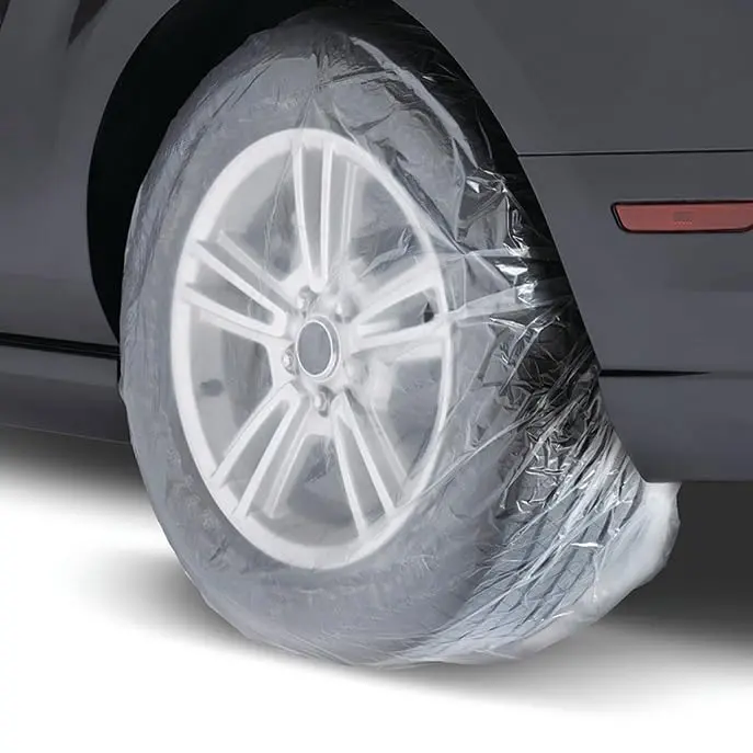 Premium Multi-Layer Tire Maskers (45" × 40") – Heavy-Duty Overspray & Dust Protection For Body Shops & Auto Paint Work – Durable Clear Plastic Tire Covers – Pack Of 50 For Short-Term Tire Storage 1