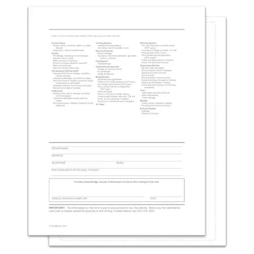 Backer Only Interior Buyers Guide – 8.5" X 11" Ftc-Compliant Vehicle Warranty Window Sticker, Fade-Resistant, Permanent Self-Adhesive, Laser Printer Compatible 1
