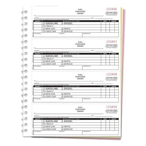 Fuel Purchase Order Book Nc-124-3-Fuel – 3-Part Carbonless Duplicate Forms (White, Canary, Pink Ncr Paper) – 8.5" X 11" – 200 Forms Per Book – Black Ink & Red Numbering 1