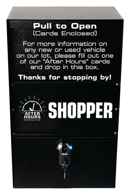 After Hours Shopper Box For Automotive Lead Capture – Wall Or Pedestal Mountable Steel System With Tamper-Proof Lock – Includes 50 Customer Lead Cards & Pen – Secure Sales Lead Collection 25-1/4" H × 15" W × 12" D 1