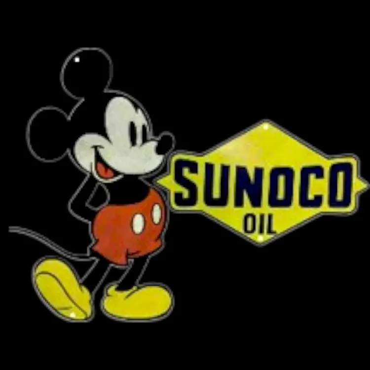 Sunoco Mickey Mouse Die Cut Porcelain Vintage Metal Sign 1