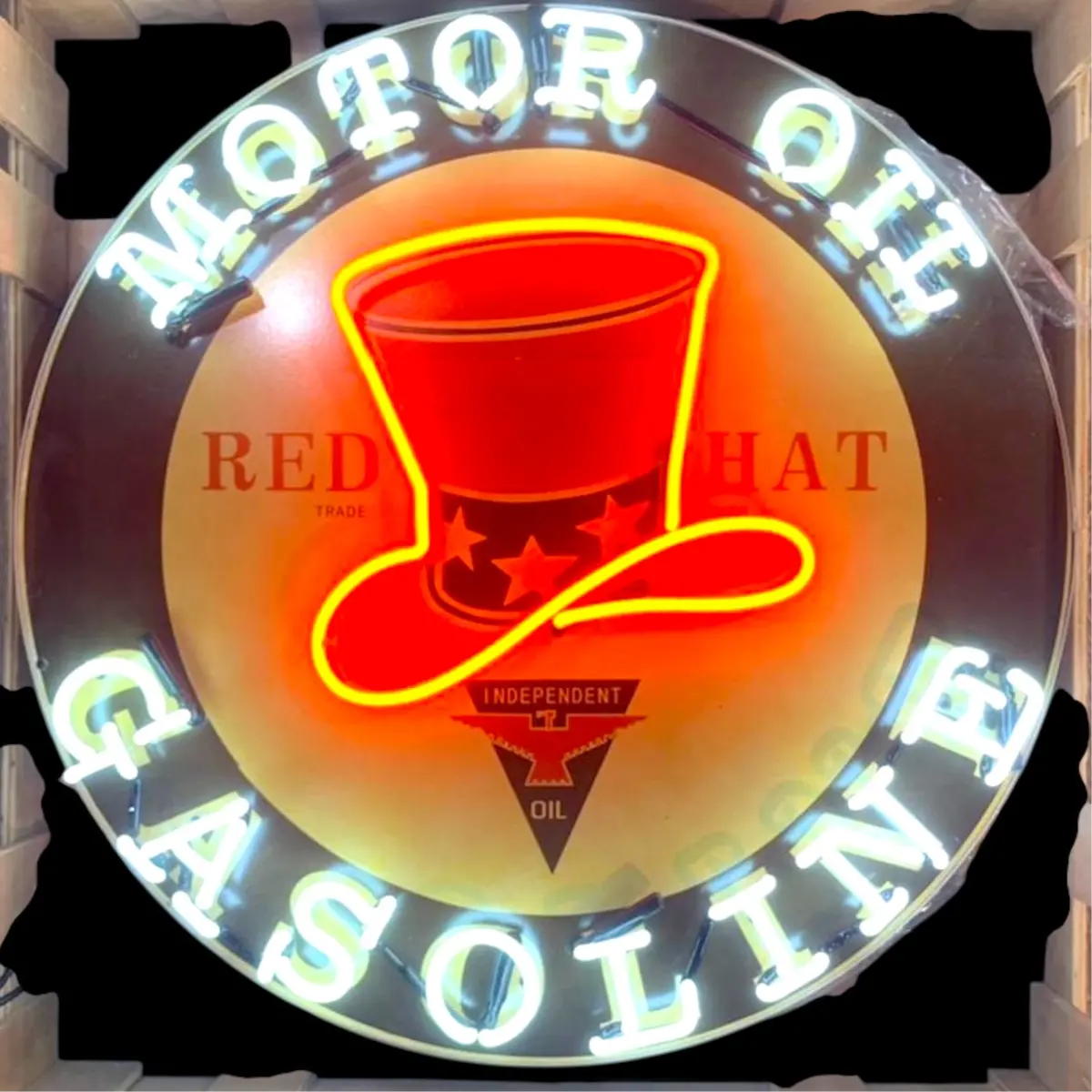 Red Hat Independent Motor Oil Neon Porcelain Enamel Sign 1