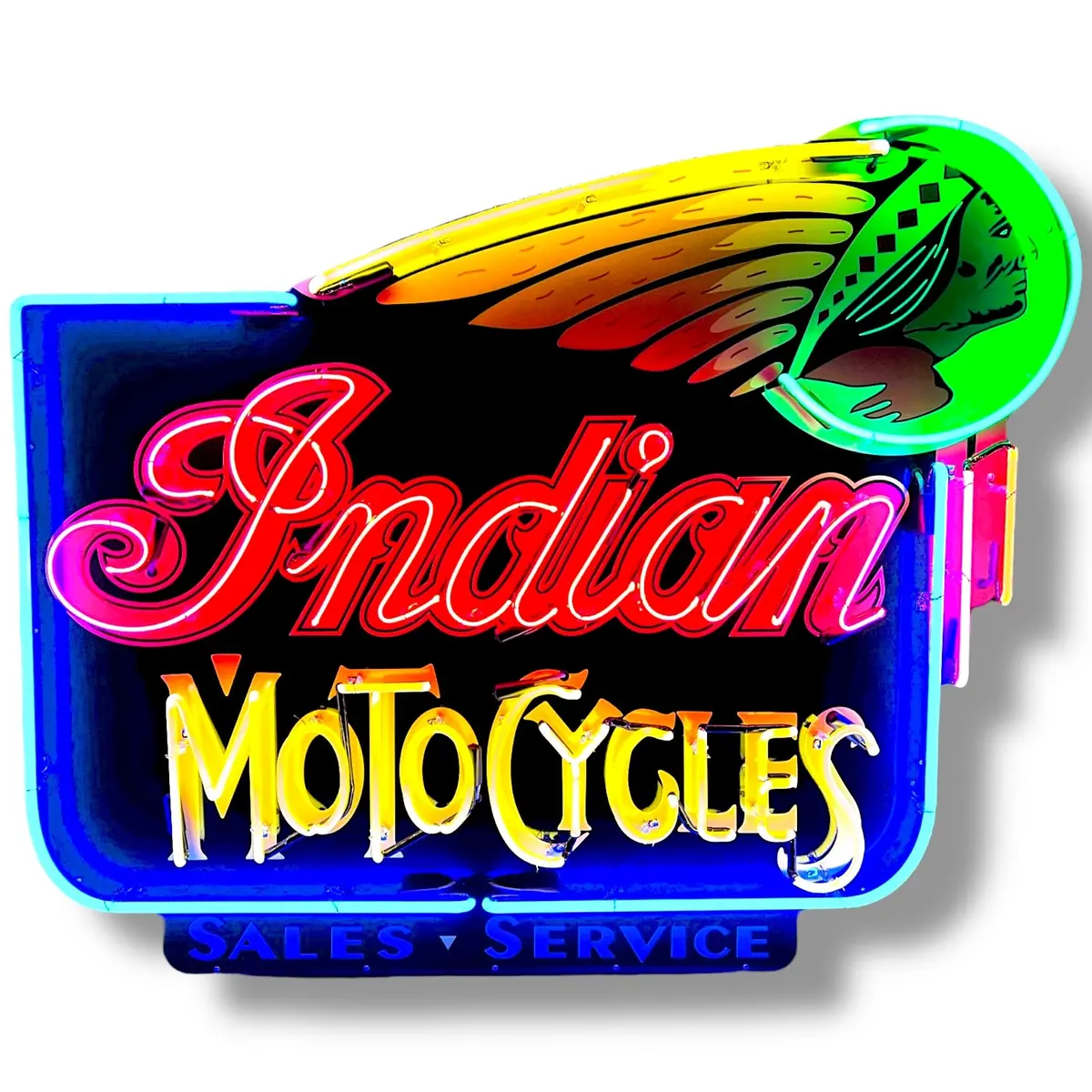Indian Motocycles Sales & Service Neon Porcelain Dealership Sign With Can 1