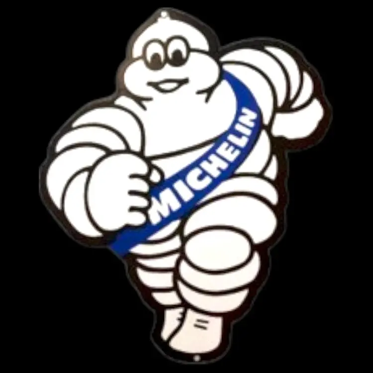 Michelin Man Bibendum Running Die Cut Porcelain Vintage Metal Sign 1