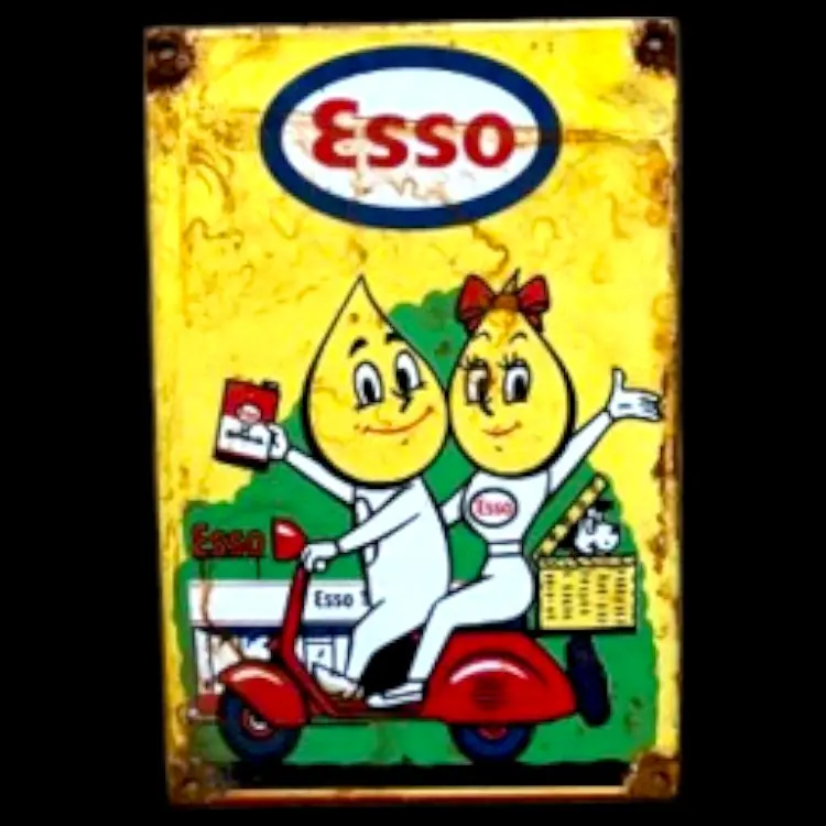 Esso Couple On Scooter Porcelain Enamel Vintage Metal Reproduction 1