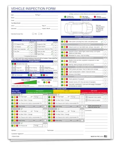 Multi-Point Inspection Form - Generic – Vehicle Inspection 2 Part Carbonless Vehicle Checklist - Manufacturer Recommended Inspection Report - 8-1/2"×11" Edge Glued - White 1