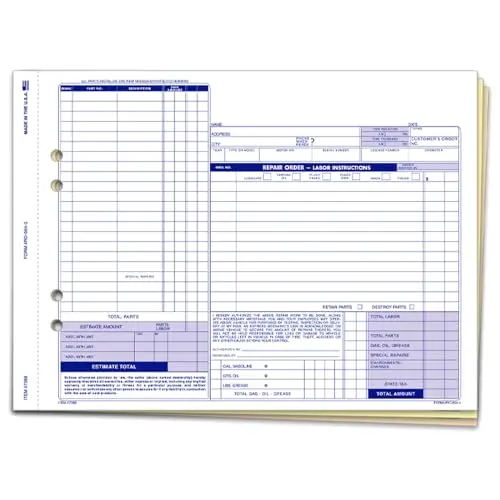 Repair Orders For Automotive Repair Shops, Garages & Service Centers - 7.625" × 8.5" 3-Part Carbonless Snap-Out Work Order Forms - Vehicle Maintenance, Auto Repair Documentation, Service Shop Forms 1
