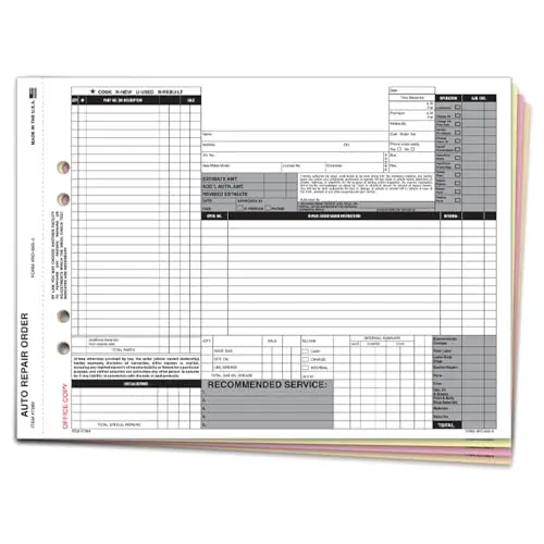 Automotive Repair Orders For Repair Shops, Garages & Service Centers - 7.625" × 8.5" 3-Part Carbonless Snap-Out Work Order Forms - Vehicle Maintenance, Auto Repair Documentation, Service Shop Forms 1