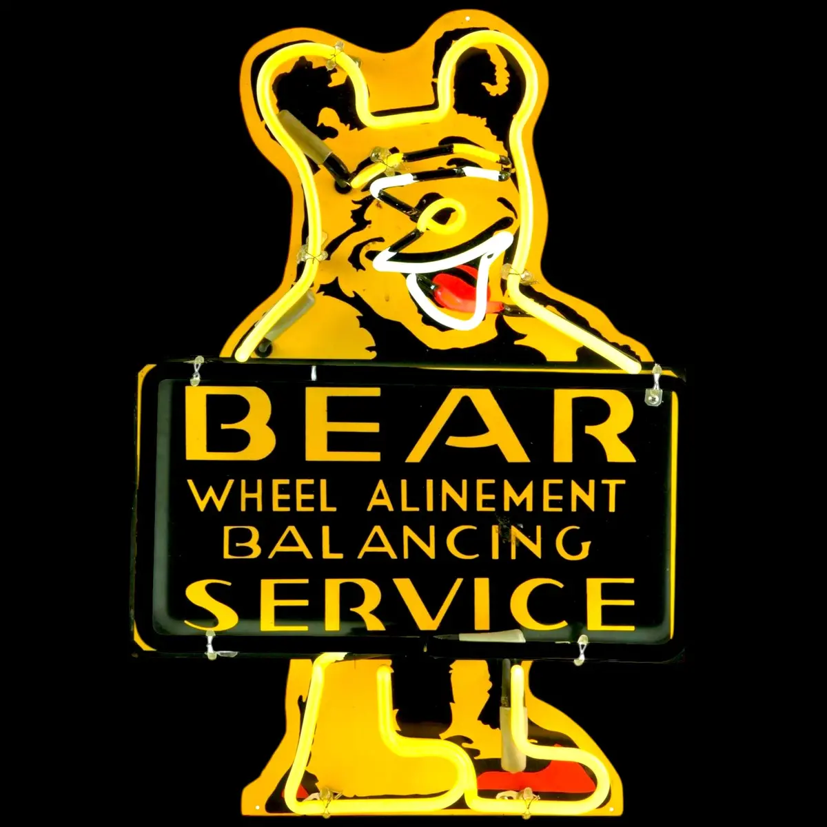 Bear Service Large Neon Sign - Die Cut Premium Reproduction - Real Glass & Porcelain With Can - Retro Automotive Advertising 1