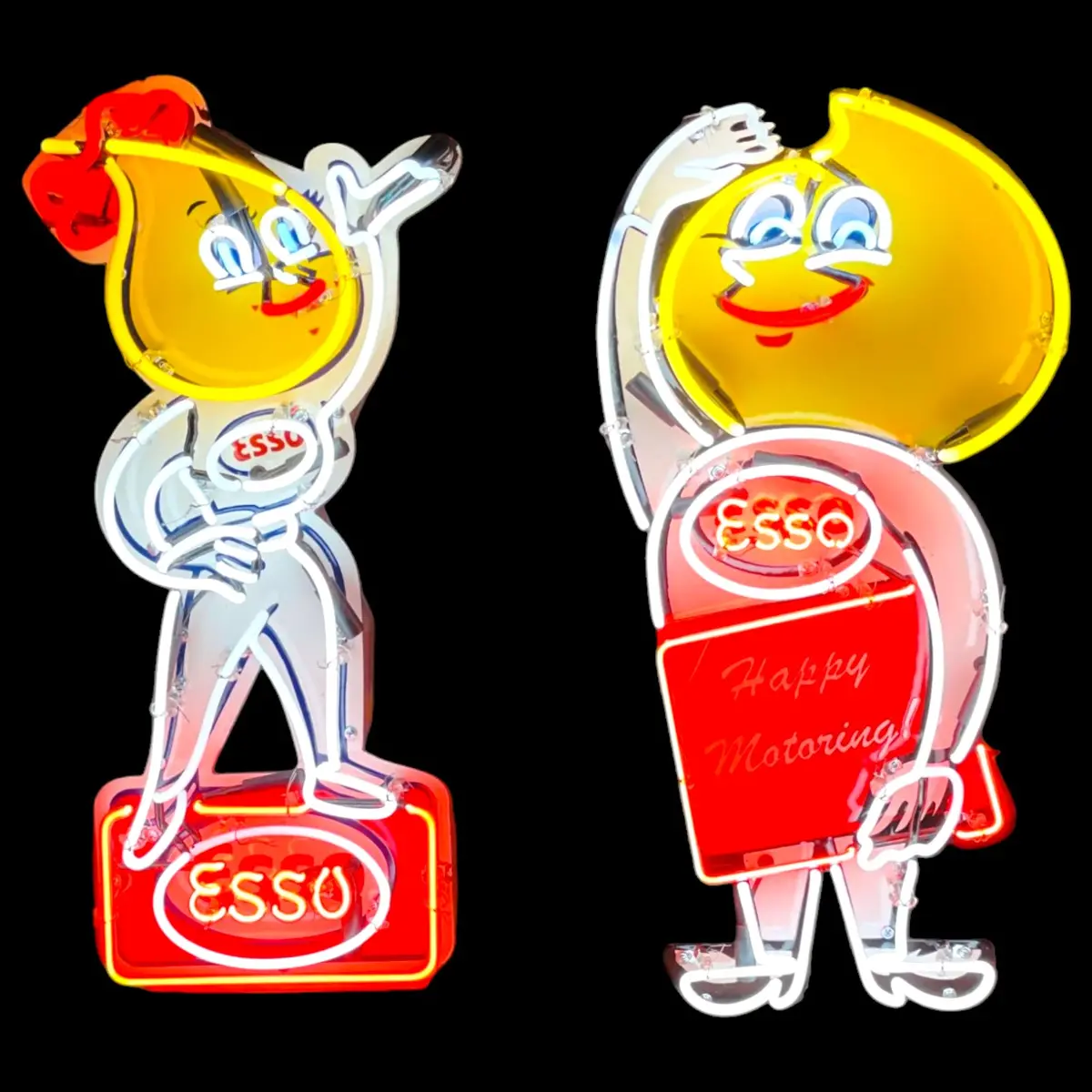 2Pc Set Esso Oil Drop Neon Porcelain Die Cut Character Signs With Can 1