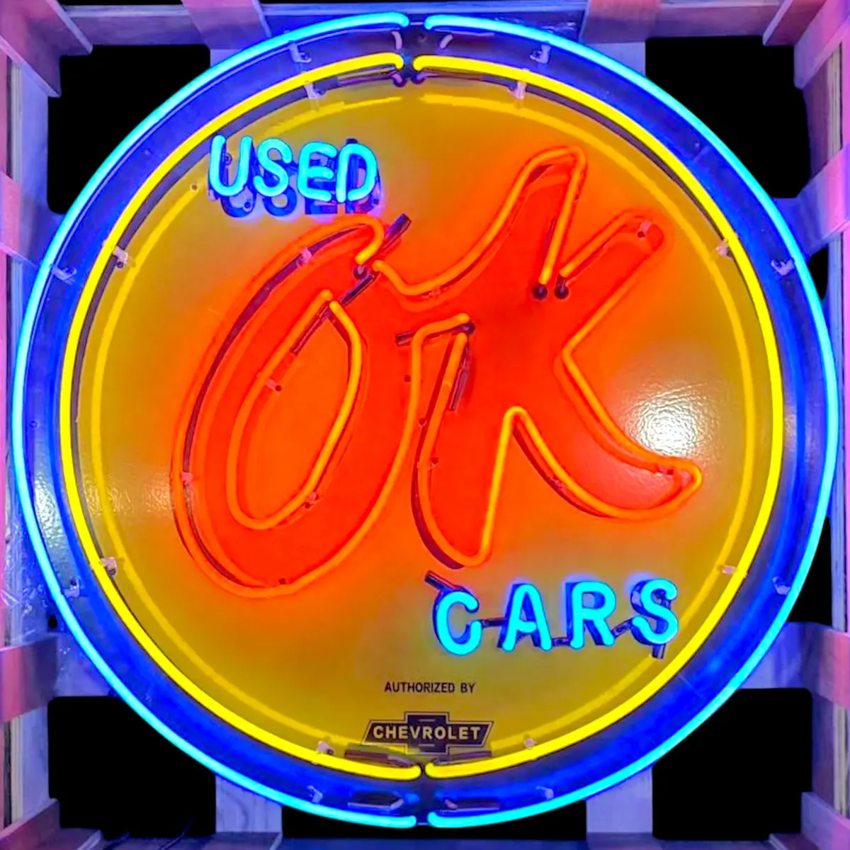 Ok Used Cars Chevrolet Neon Porcelain Enamel Sign 1