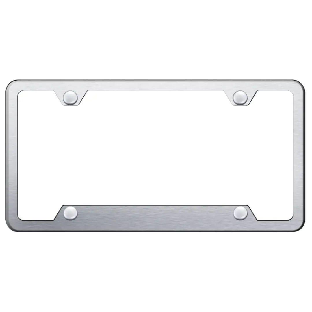 Brushed 4-Hole Notched License Plate Frame - Stainless Steel 1