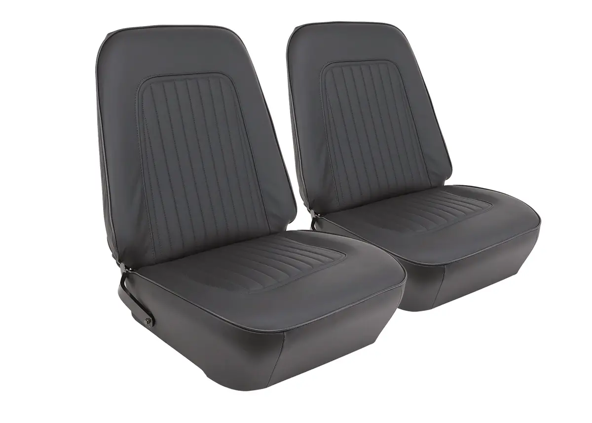 1967-1968 Chevrolet Camaro Leather Seat Covers - Standard Interior Front Buckets, Black - Ca 1