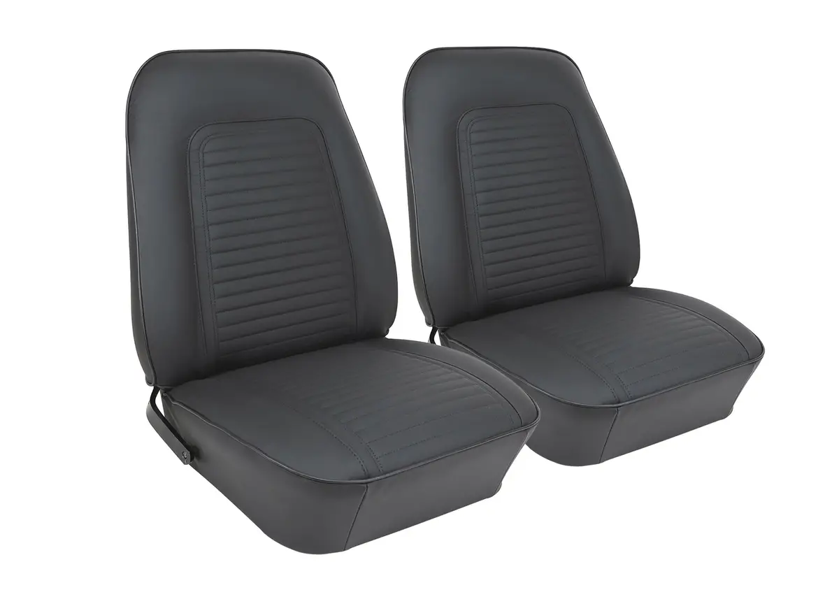 1969-1969 Chevrolet Camaro Premium Stitched Vinyl Seat Covers - Standard Interior Front Buckets, Black - Ca 1
