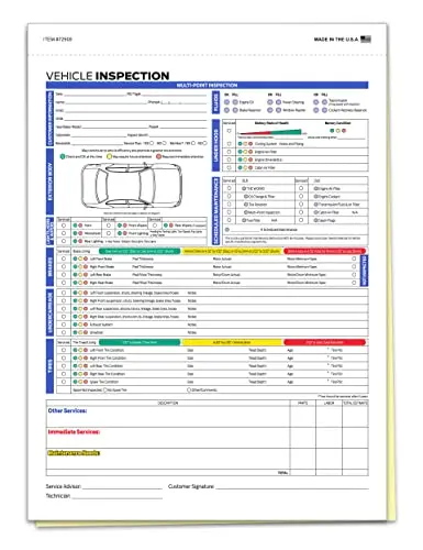 Generic Car Multi-Point Inspection Form - F Series 2 Part Carbonless Vehicle Checklist - General Vehicle Checkup 8-1/2"×11-3/4" Snap-Out Inspection Report - White, Canary 1