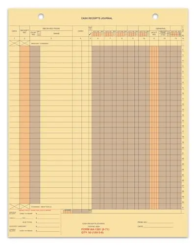 Buff Cash Receipt Journal (Form Aa-1301) - 11" × 14" 1-Part Cut Sheet With 2 File Holes - Professional Cash Management, Record-Keeping & Streamlined Posting - Durable Buff Paper 1