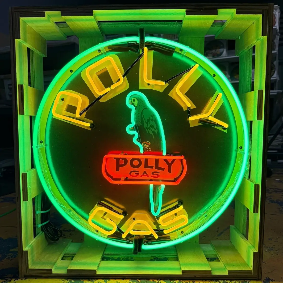 Polly Gas Lf Round Single-Sided Neon Porcelain Box Sign 1