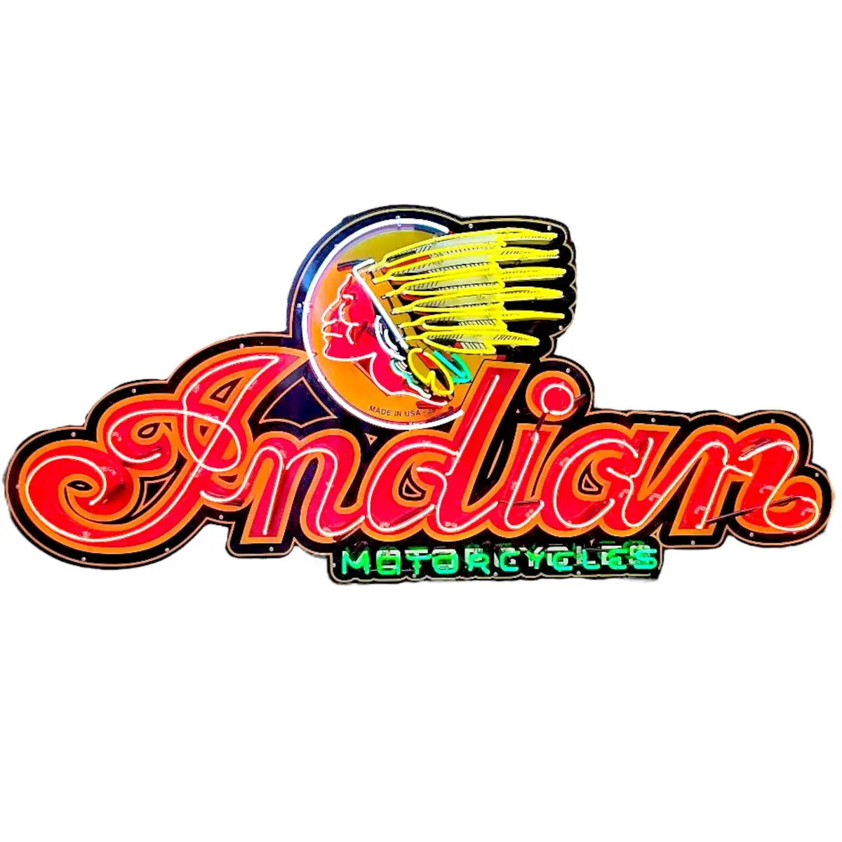 Indian Motorcycles Exhibition Showpiece Neon Porcelain Die Cut Dealership Sign With Can 1