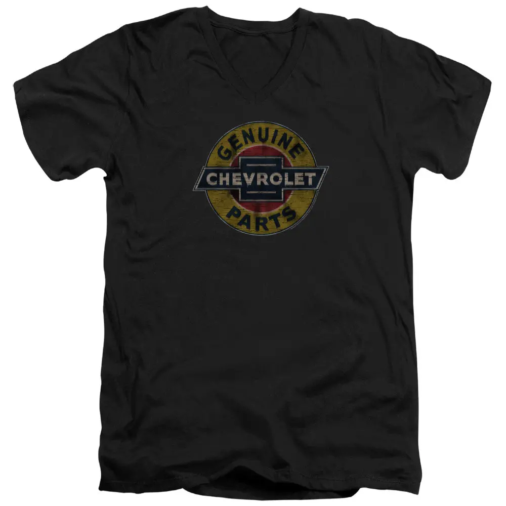 Chevrolet Genuine Chevy Parts Distressed Sign-Adult Slim Fit V Neck Cotton-Black 1