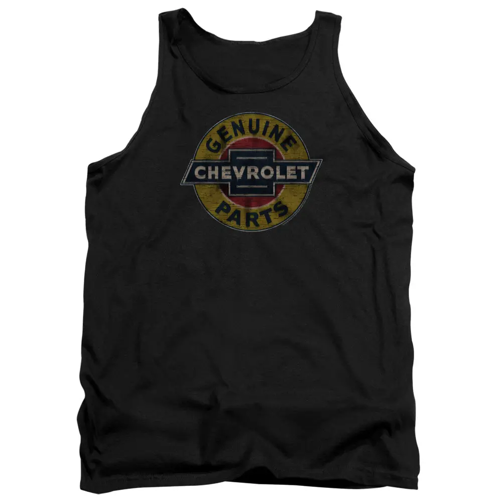 Chevrolet Genuine Chevy Parts Distressed Sign-Adult Tank Top-Black 1