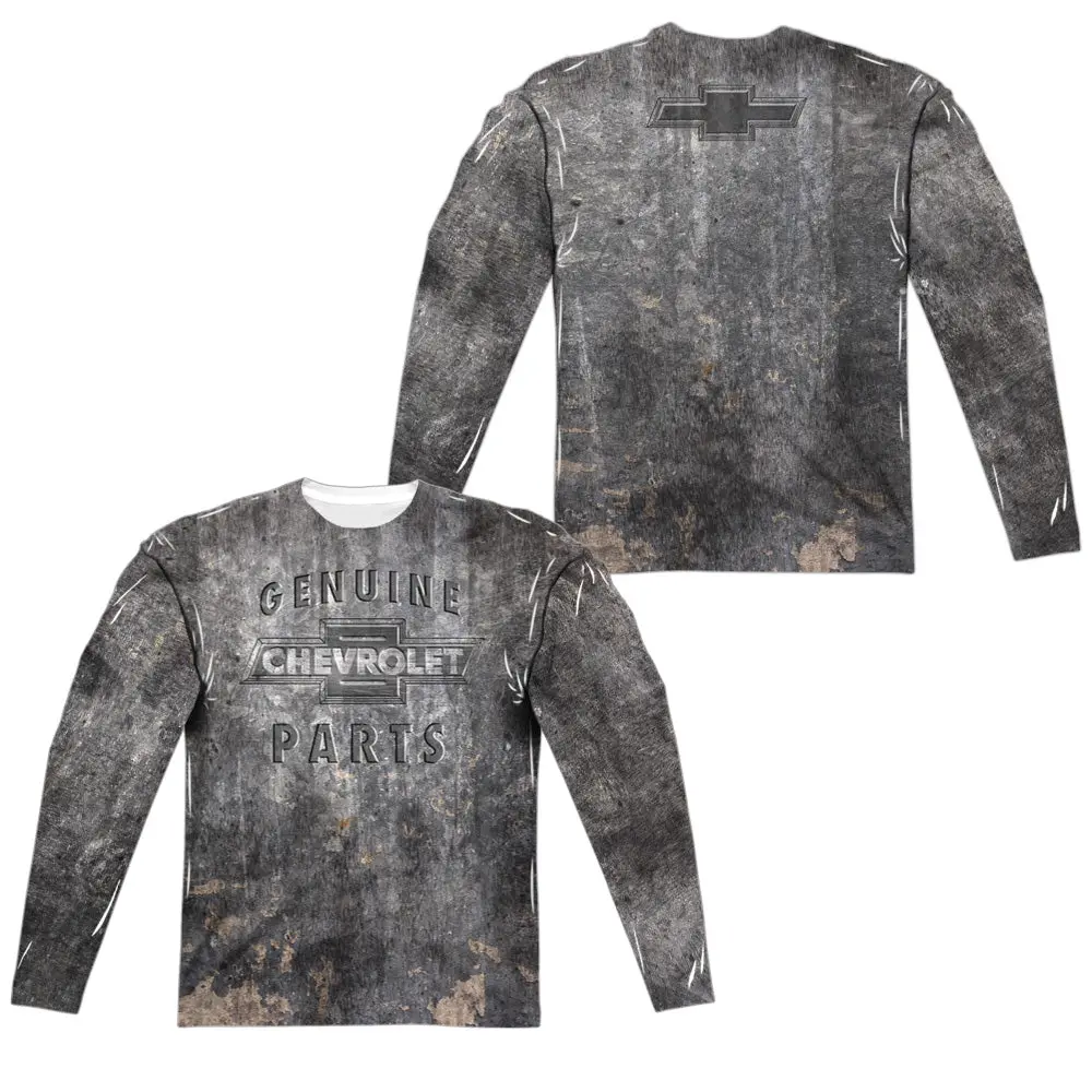 Chevrolet Metal Bowtie (Front/Back Print)-Long Sleeve Adult Poly Crew-White 1