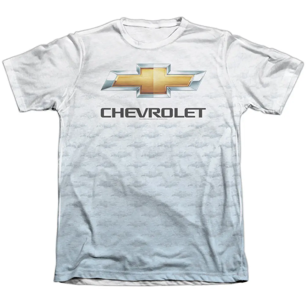 Chevrolet Logo Repeat-Adult Regular Fit Short Sleeve 65/35 Poly/Cotton-White 1
