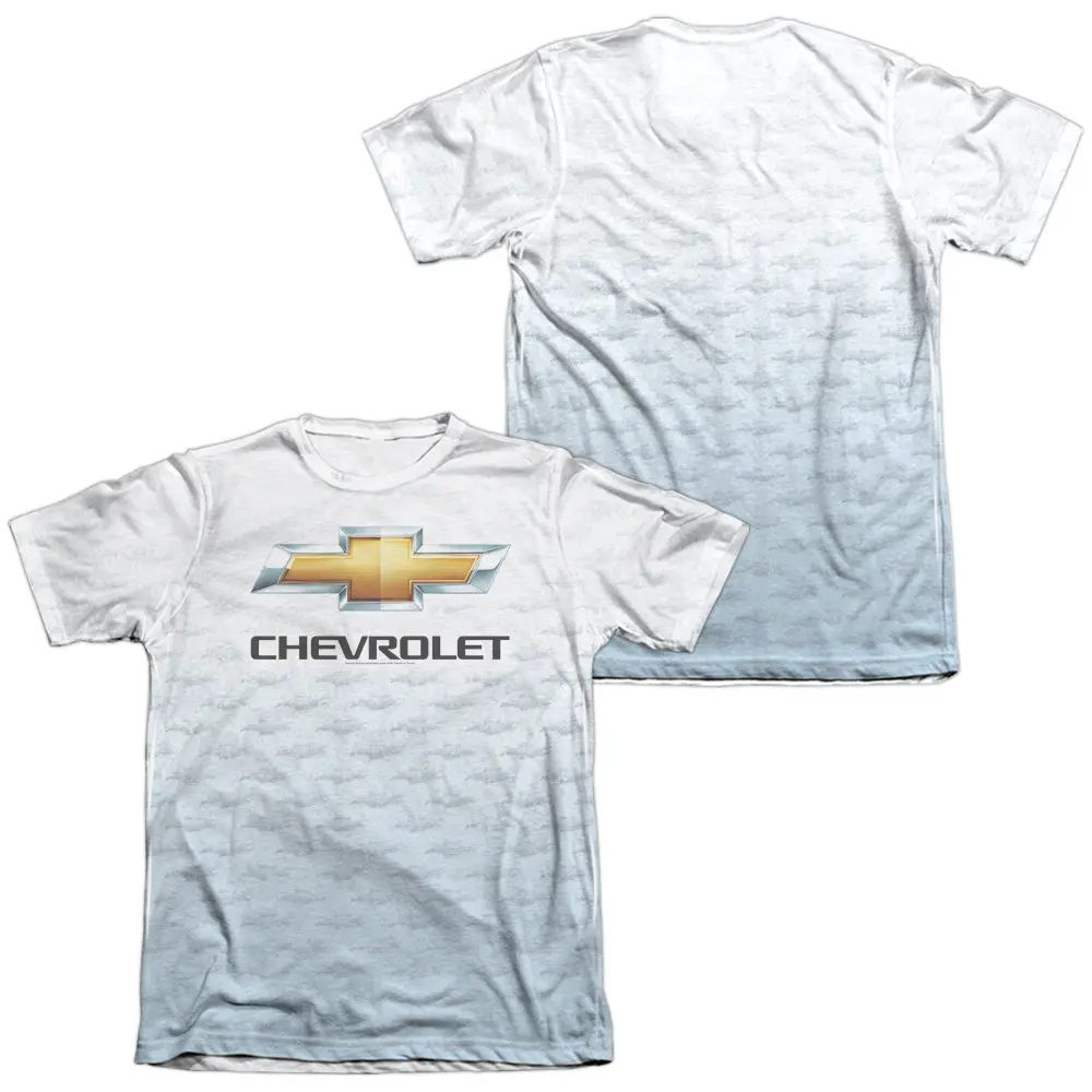 Chevrolet Logo Repeat (Front/Back Print)-Adult Regular Fit Short Sleeve 65/35 Poly/Cotton-White 1