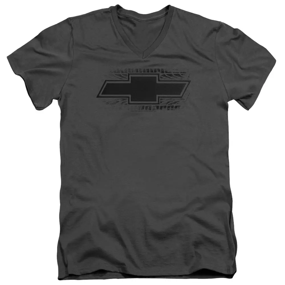 Chevrolet Bowtie Burnout-Adult Slim Fit V Neck Cotton-Charcoal 1